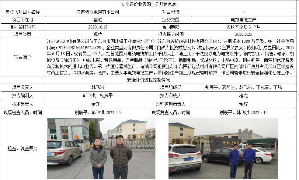 江苏诸成电缆有限公司电线电缆生产项目