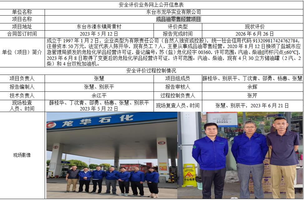 东台市龙华实业有限公司成品油零售经营