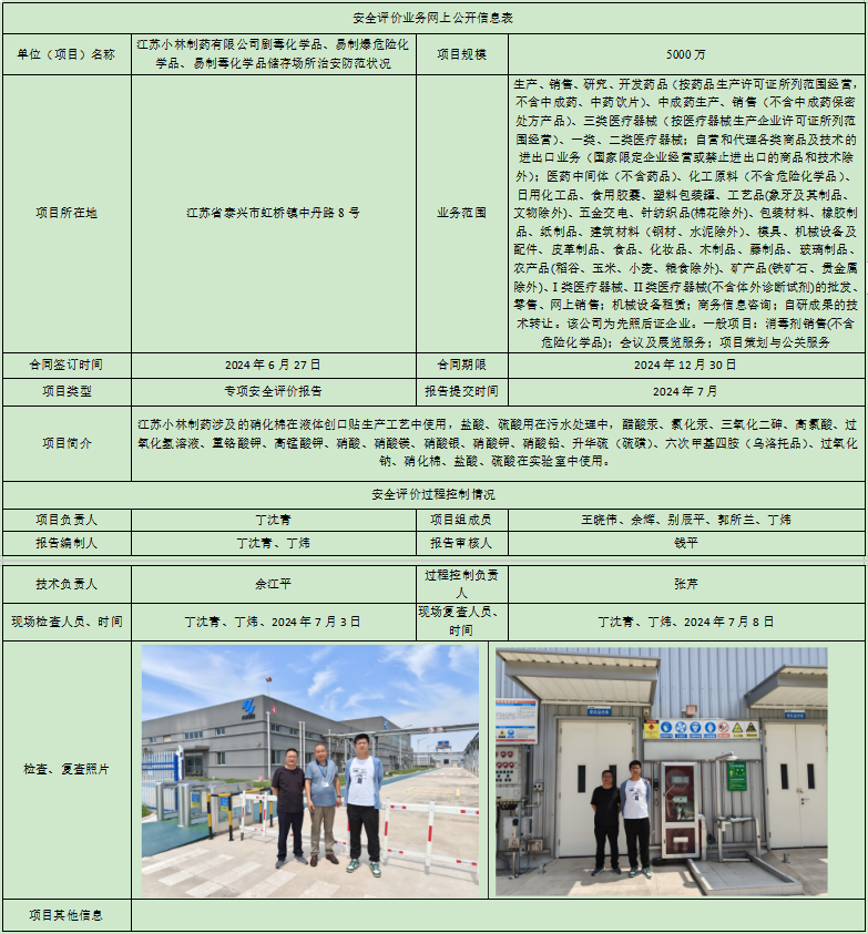 江苏小林制药有限公司剧毒化学品、易制爆危险化学品、易制毒化学品储存场所治安防范状况