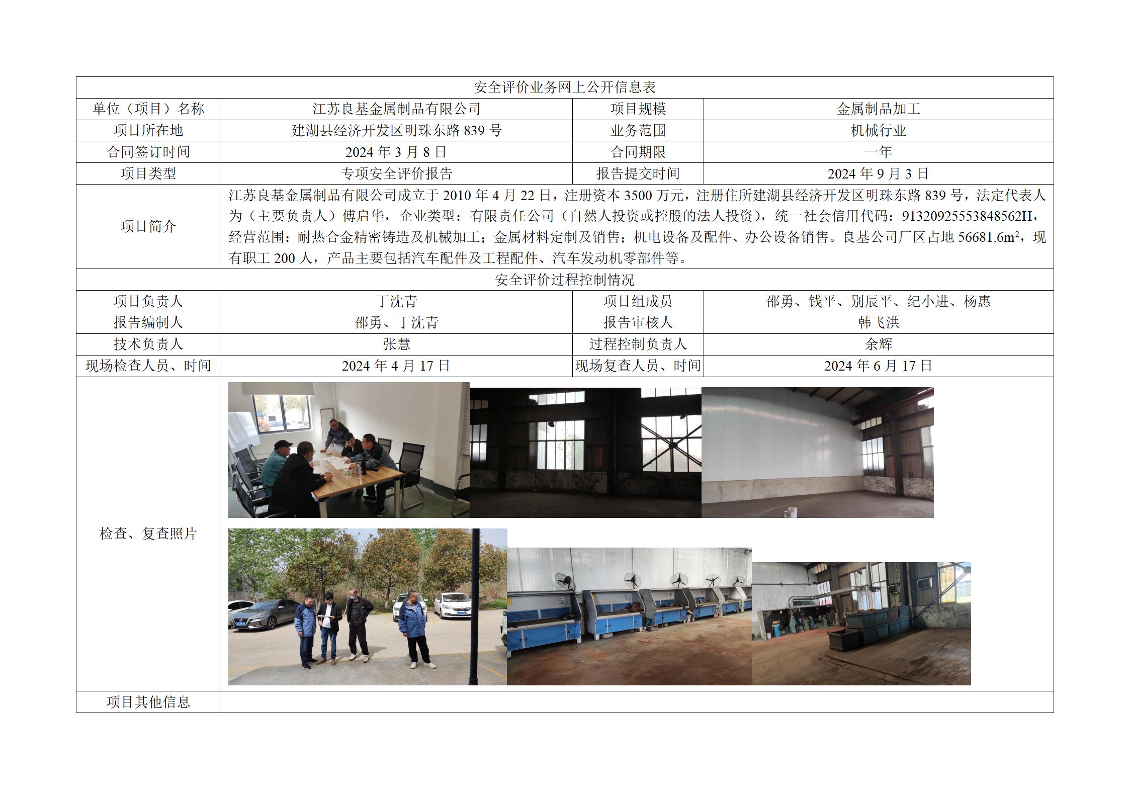 江苏良基金属制品有限公司技改变更项目专项安全评价报告