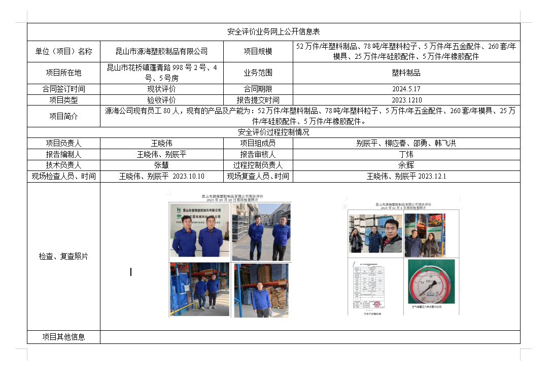 昆山市源海塑胶制品有限公司安全现状评价